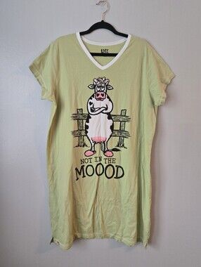 Lazy One Not In The Moood Cow Nightgown L/XL Green Cotton Sleep Shirt Sleepwear